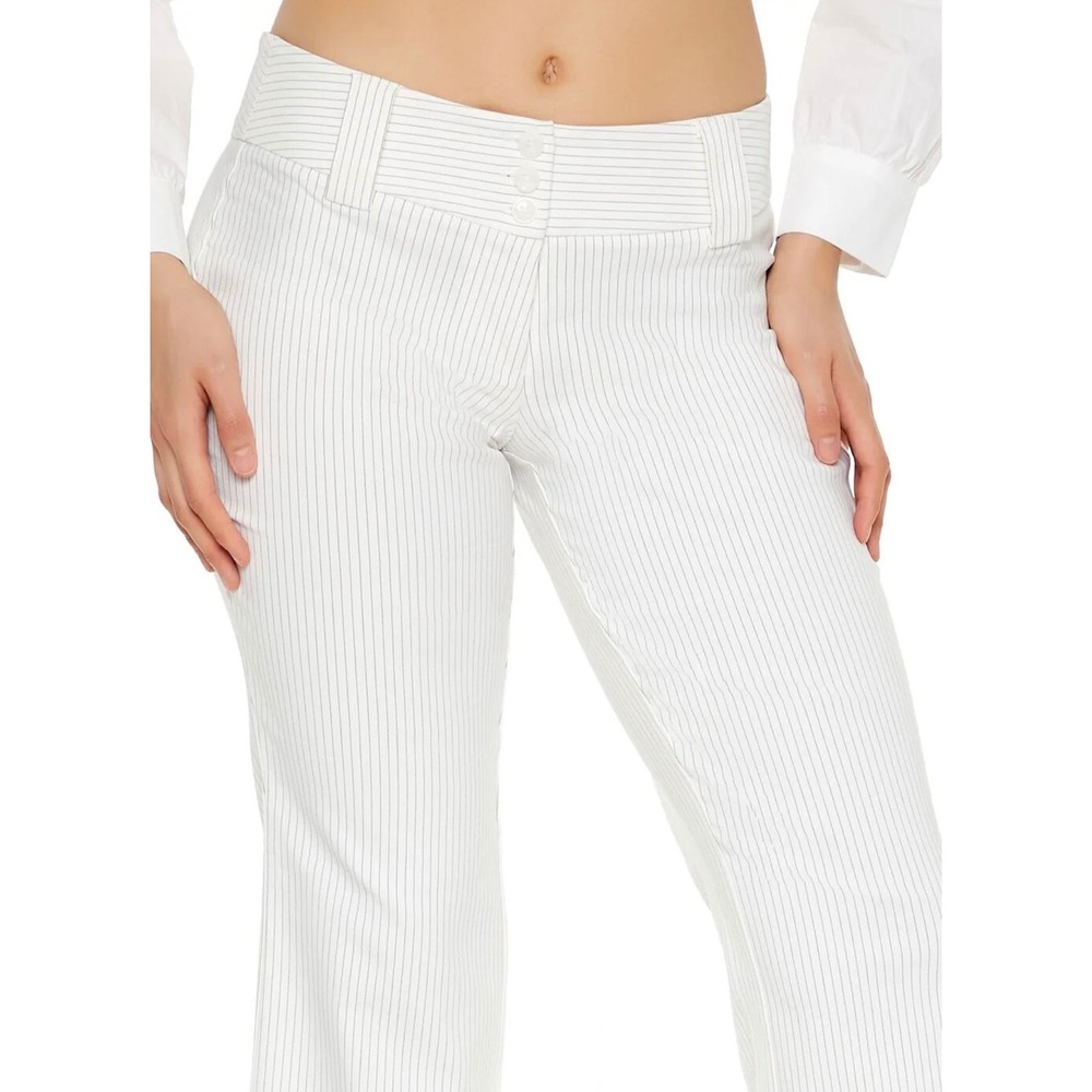 Forever 21 Womens White Black Pinstripe Low Rise Trouser Pant Straight Leg S NWT